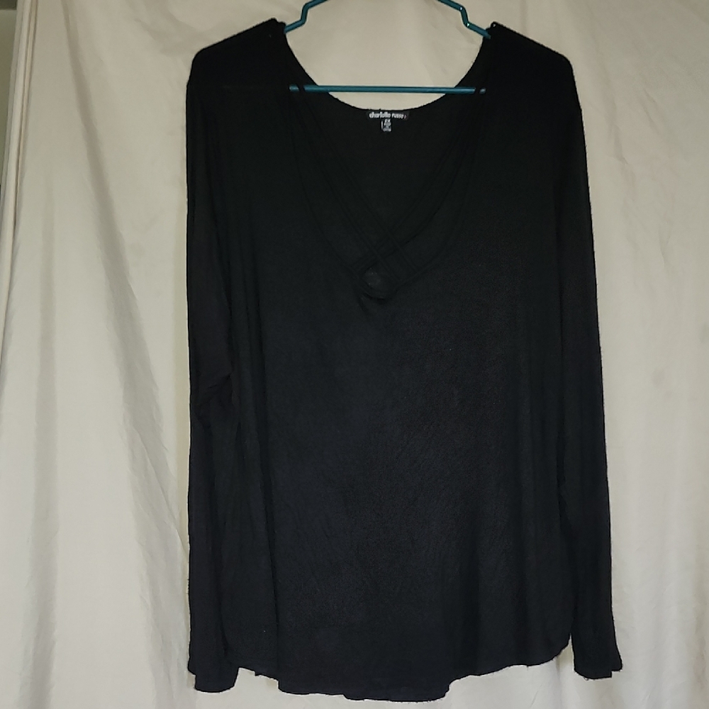 Charlotte Russe Black Long Sleeve Strappy Top